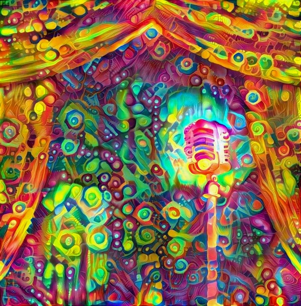Classic Microphone with Colorful Curtains by Bruce Rolff